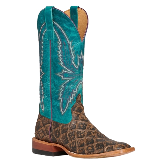 Macie Bean Shoes - MACIE BEAN "Reely Good Time" brown & turquoise square toe cowgirl boots sz 7 NEW